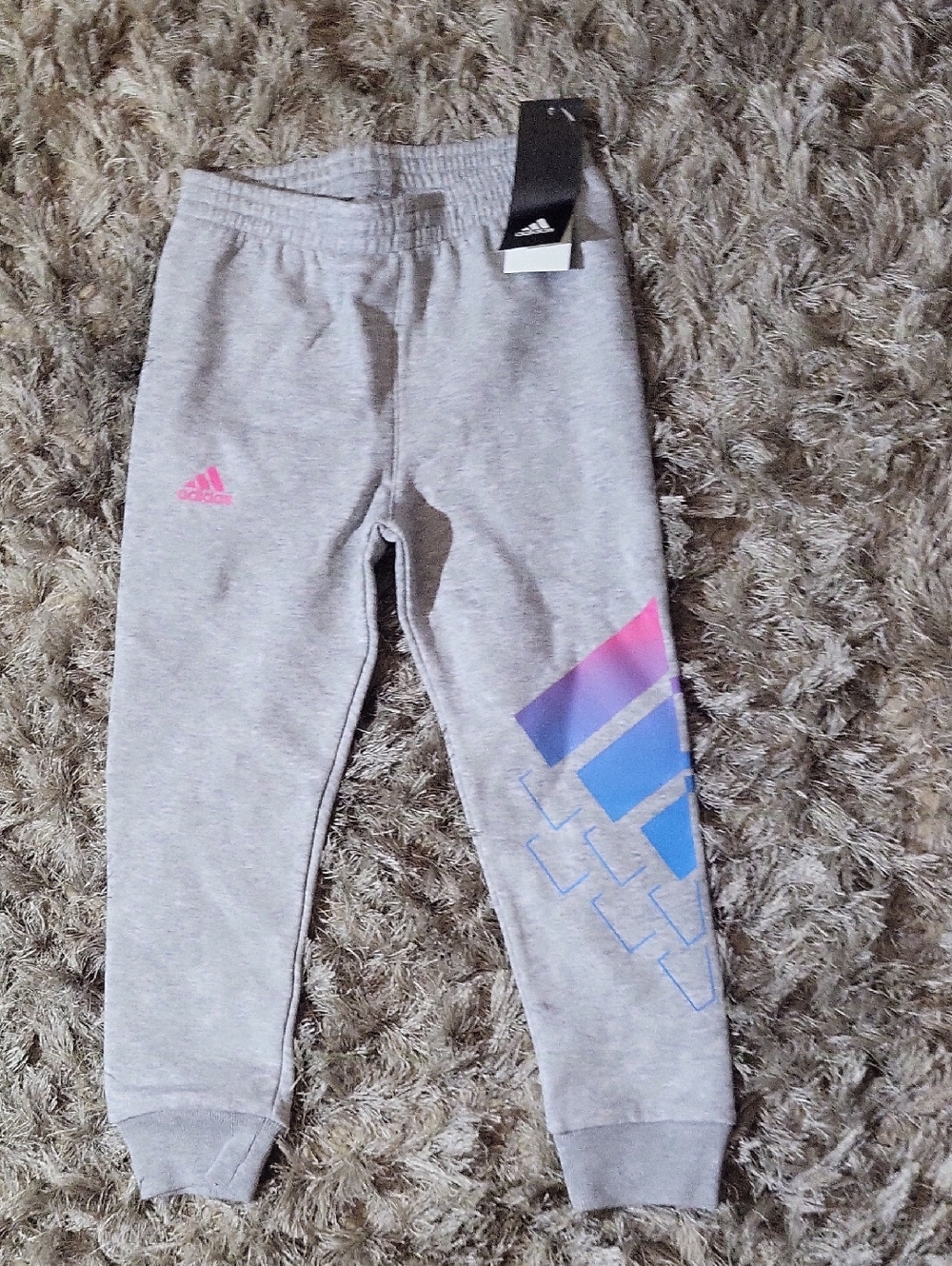 Adidas Kids' Gray Jogger Pants with Pink & Blue Logo